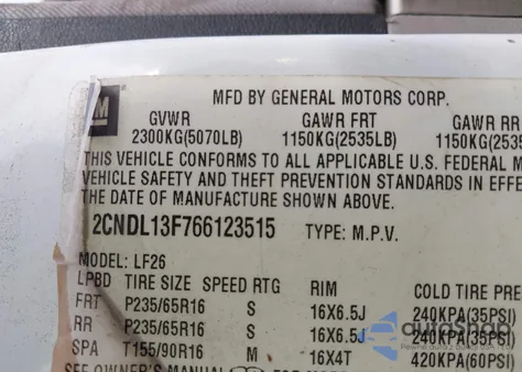 2006 Chevrolet Equinox Ls z USA, uszkodzony, nr VIN 2CNDL13F766123515